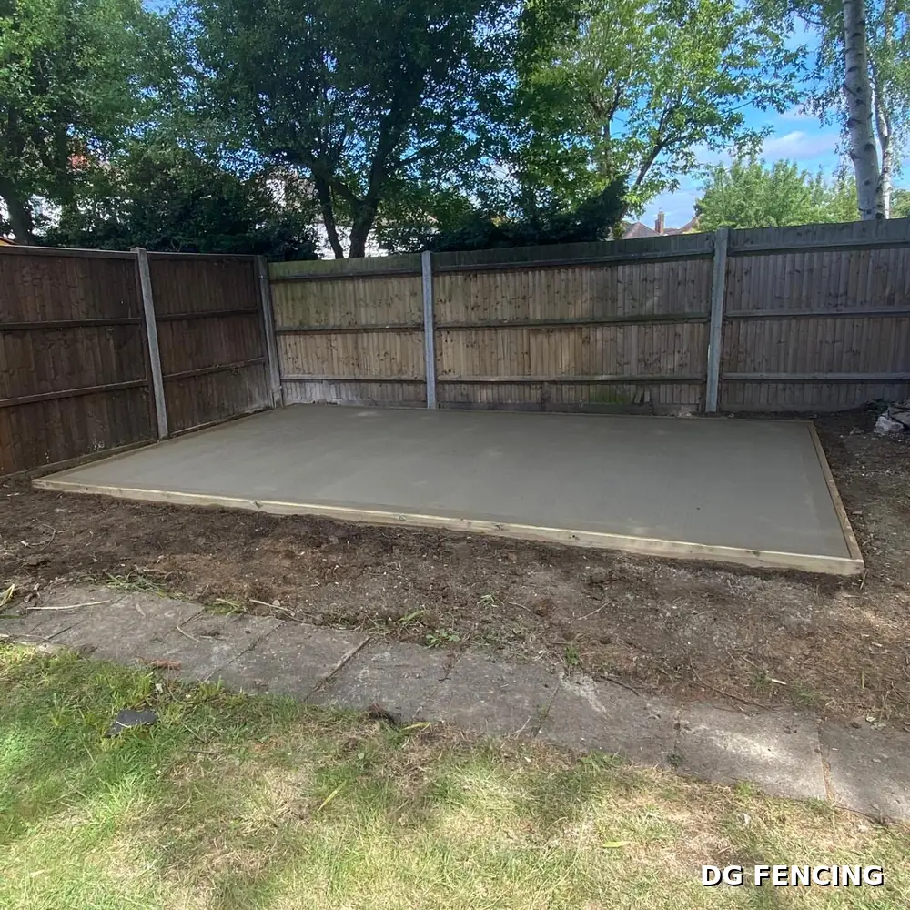 After: a level concrete base finished and ready for a garden building