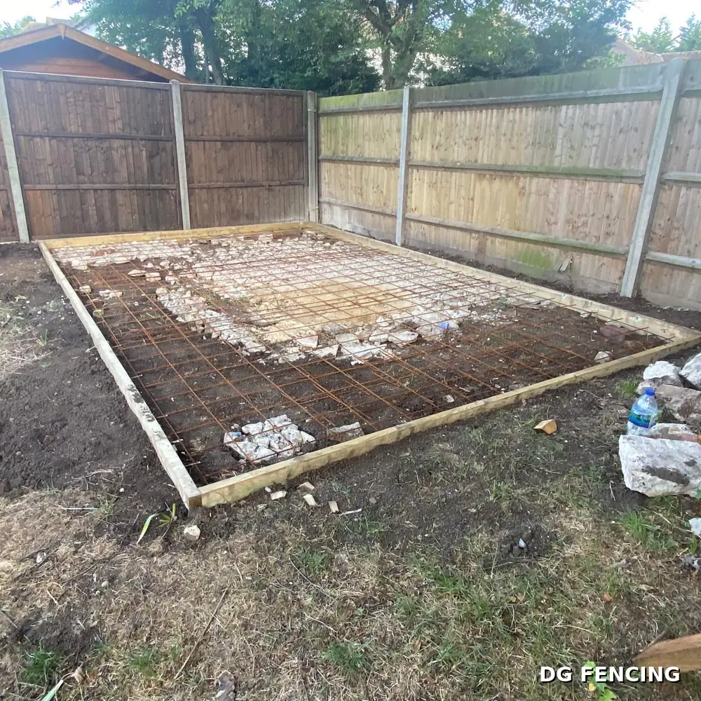 Before: the same area with formwork and steel mesh laid for the concrete base
